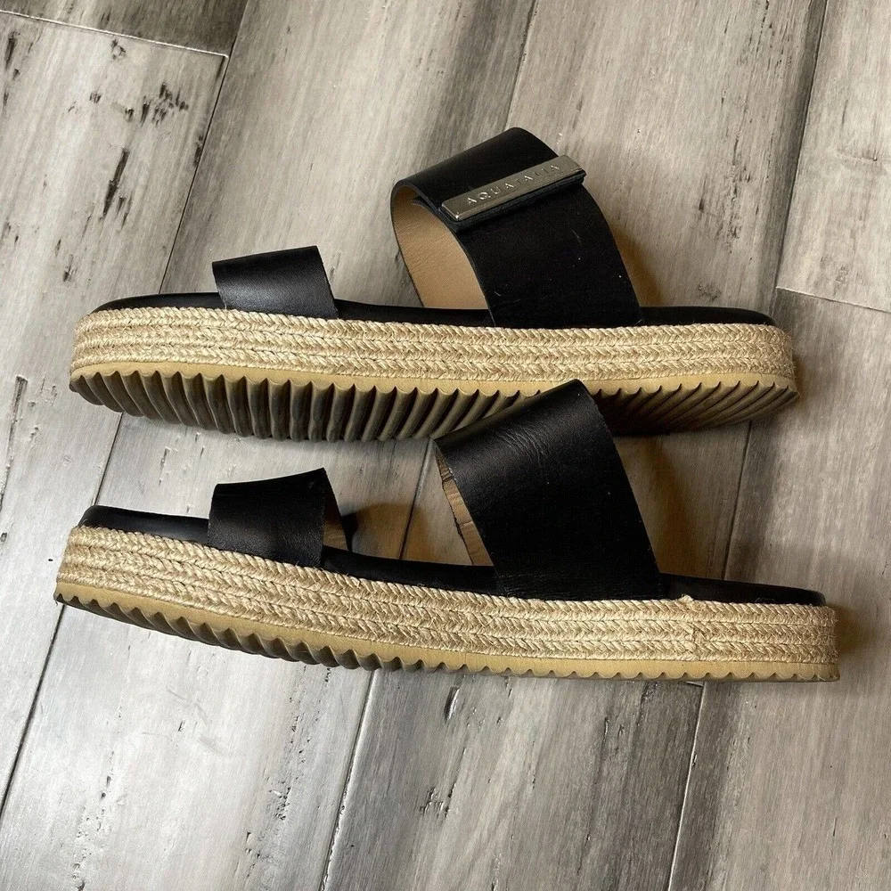 Aquatalia Mae Water Resistant Espadrille Slide Sandal Women's Black Size 9